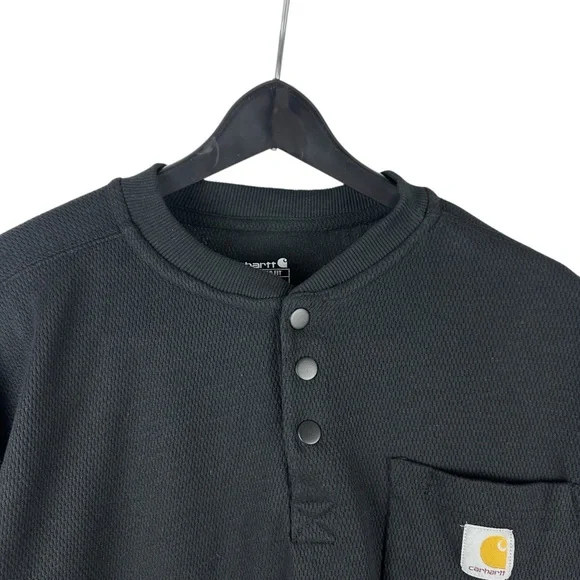 Mens Y2K Carhartt Front Pocket Henley Long Sleeve Workwear Shirt Size L Tees - Long Sleeve